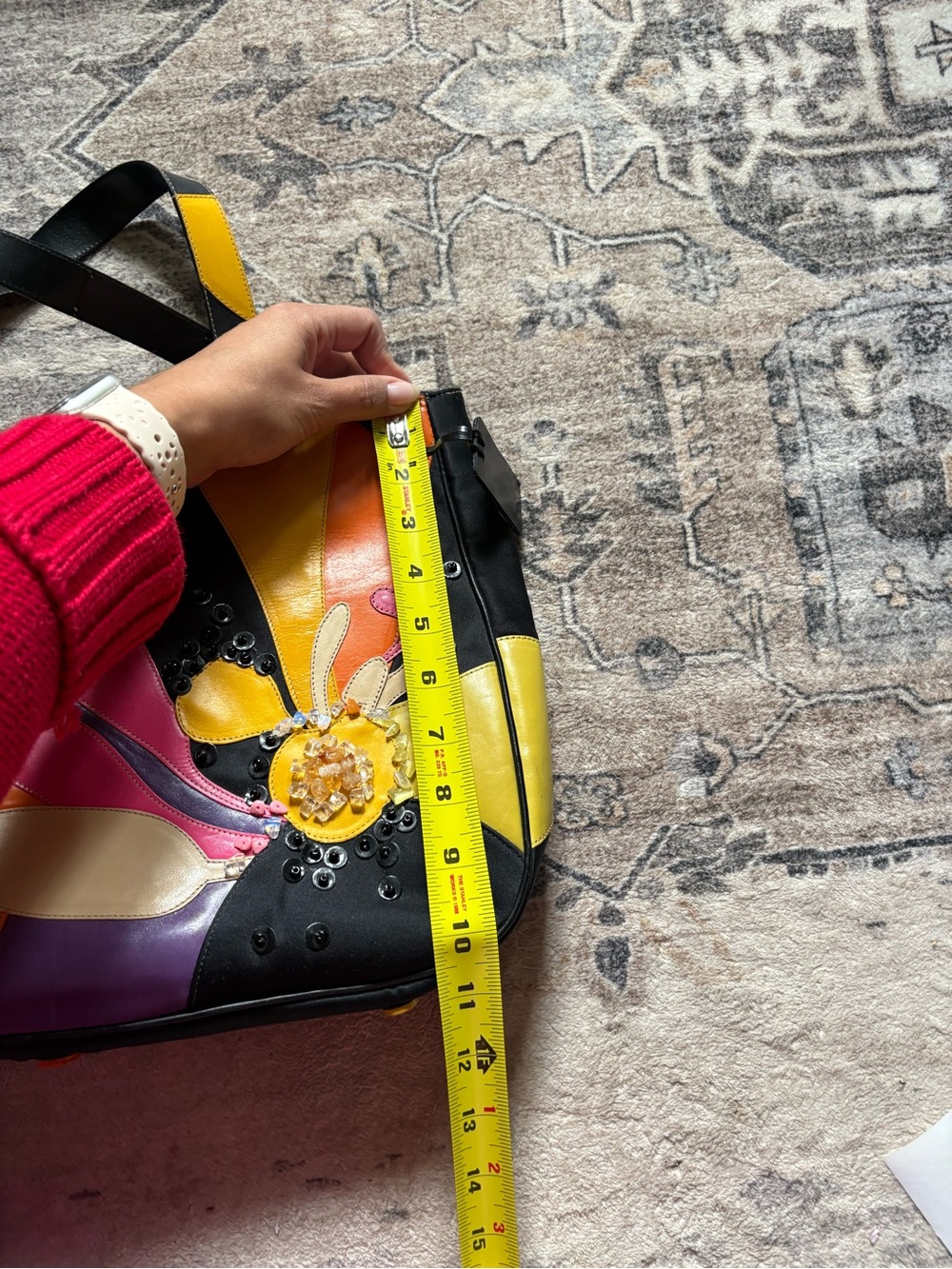 Vintage sharif studio leather colorful floral shoulder bag purse - Picture 15 of 16
